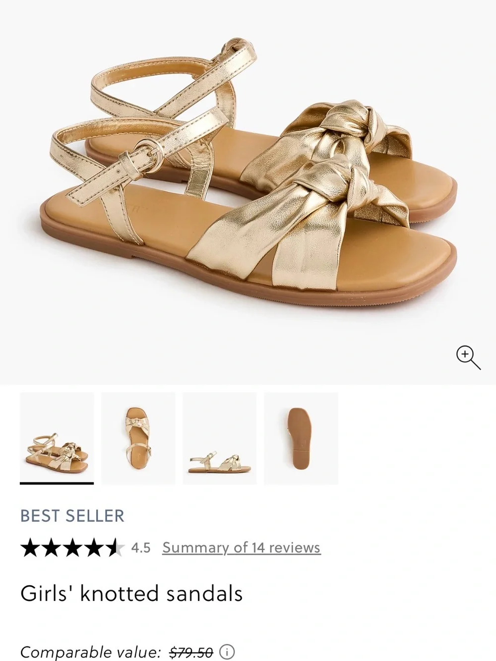 J. Crew Girls Gold Knotted Sandals